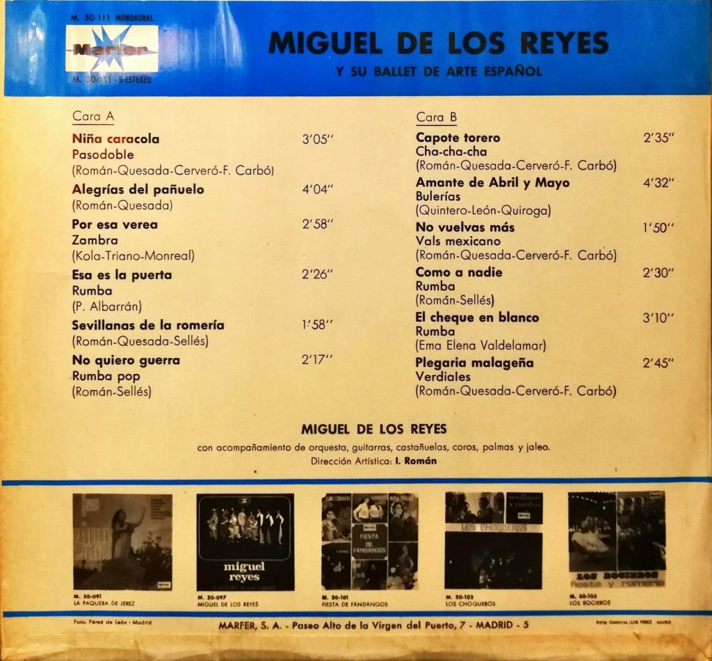 Miguel De Los Reyes Y Su Ballet De Arte Español Lp Plak Deform Müzik